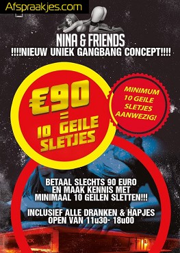Donderdag 25 mei  / Nina’s Extreem Gangbang in Eroxx = min 10 sletten voor maar 90€ !!!
