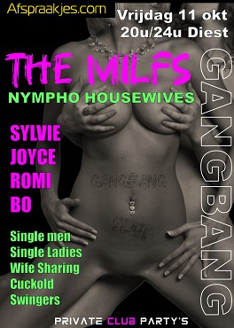 Vrijdag 11/10 NYMPHO HOUSEWIVES ORGIE/GANGBANG 20-24 uur