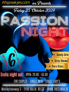 Vrij 25 /10 ** PASSION NIGHT ** 20.00u tot 03.00u