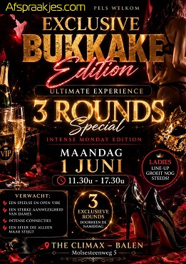 Ma 01 JUNI ECLUSIVE BUKKAKE PARTY 11.30u tot 17.30u