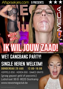 SEX PARTY MET SEXGARANTIE OP DONDERDAG 29 AUG VANAF 12u