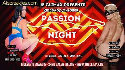 Vrij 03/10 PASSION NIGHT SEX PARTY ** 20.00u tot 03.00u