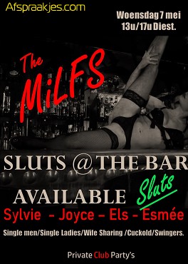 Woensdag 07/05 "SLUTS at THE BAR" 13u-17u