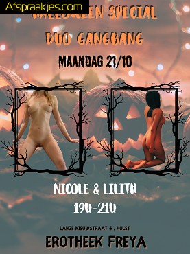 MA 21/10 19u-21u HALLOWEEN DUO GANGBANG met Lilith & Nicole - Erotheek Freya