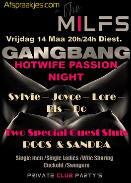 Vrijdag 14/3 "HOTWIFE PASSION NIGHT" met 7 SLUTS