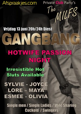Vrijdag 13 juni The Milfs "Hot Passion Night" 20h/24h Diest **New Slut Olivia**